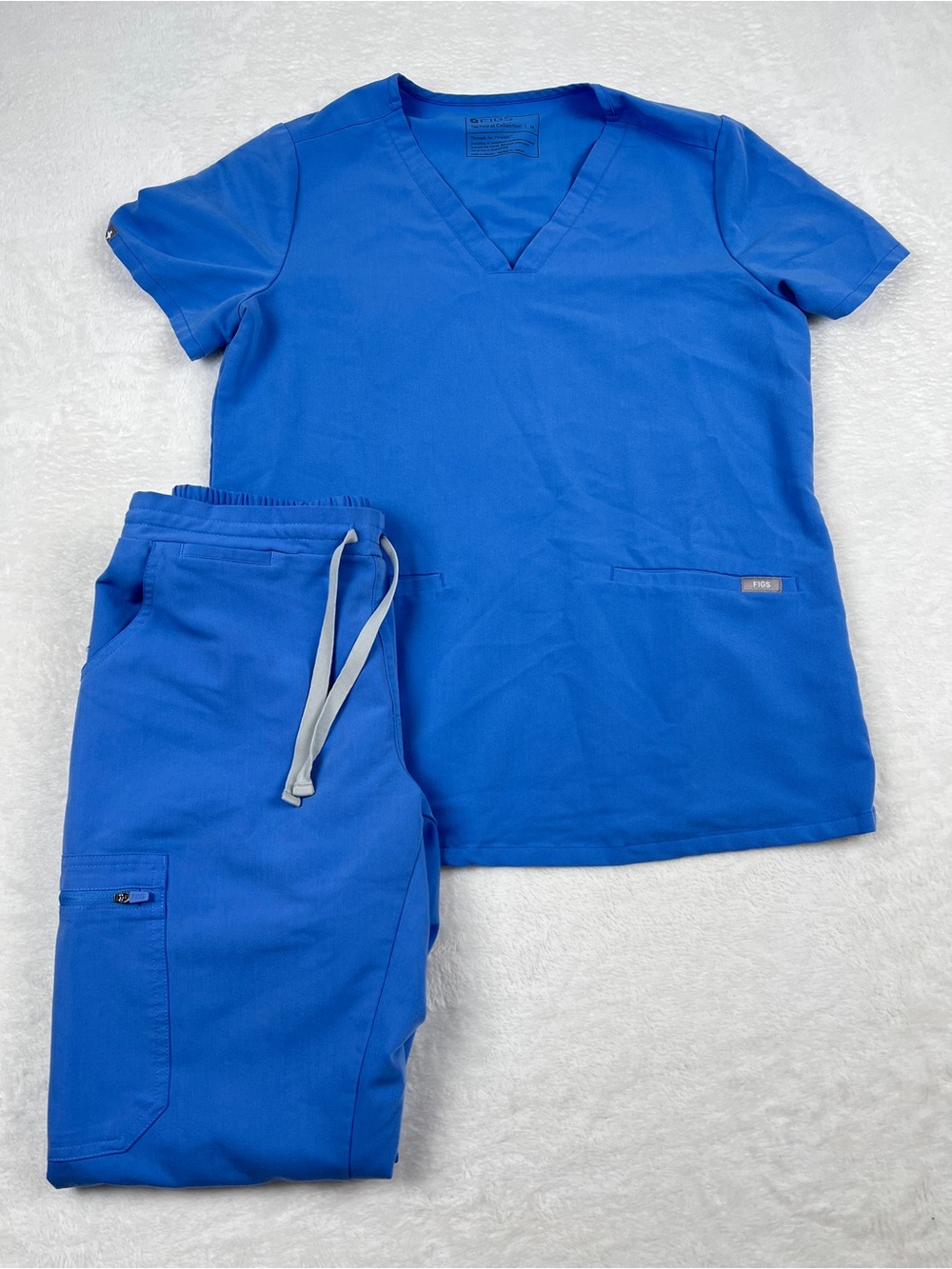 FIGS Ceil Blue Limited Style Waistband Scrub Set Casma Top M Yola Pants S EUC